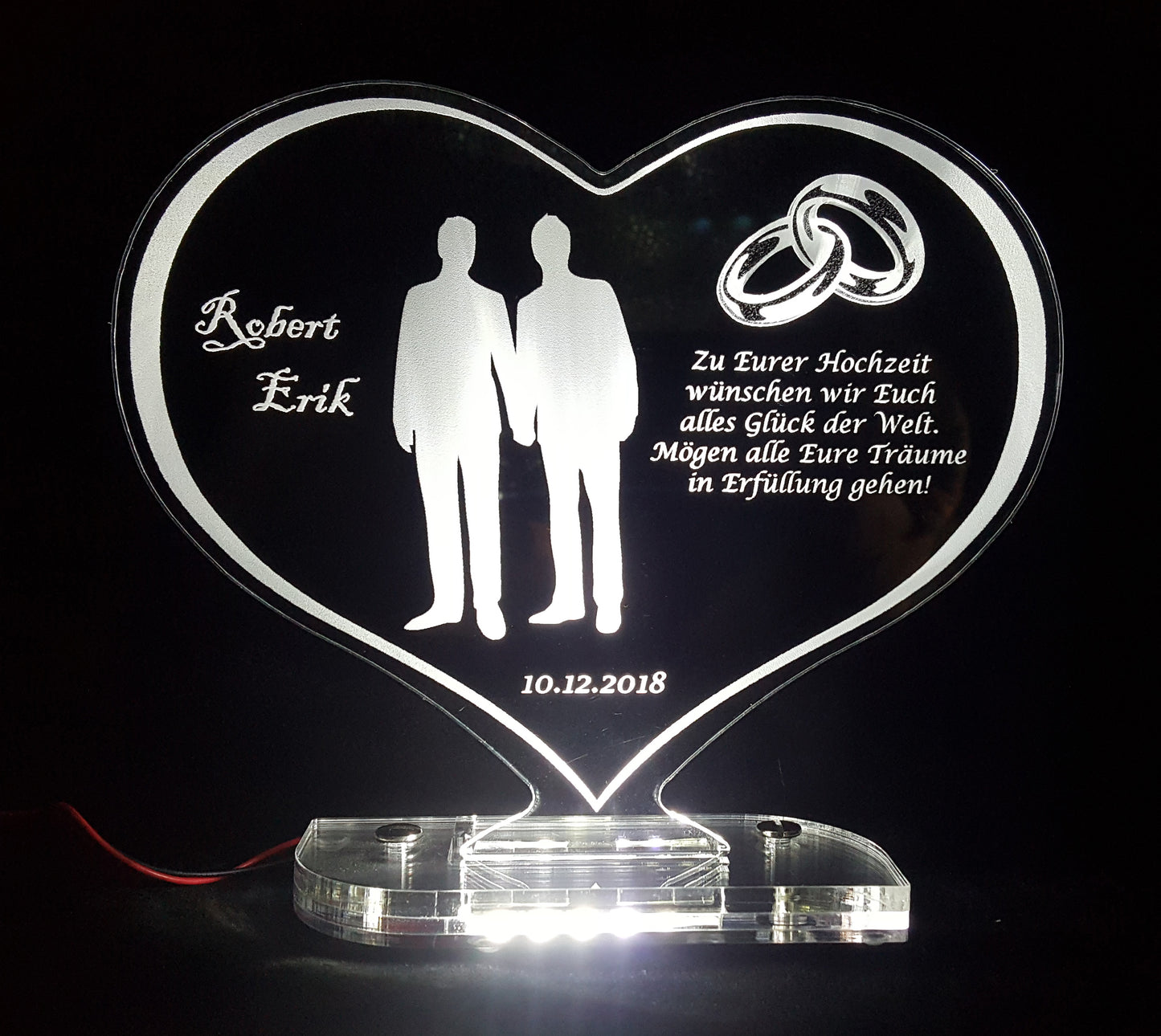 Zur Hochzeit, Gastgeschenk, Hochzeitstorten Deko Motiv "Brautpaar mit Ringe" Mann/Mann