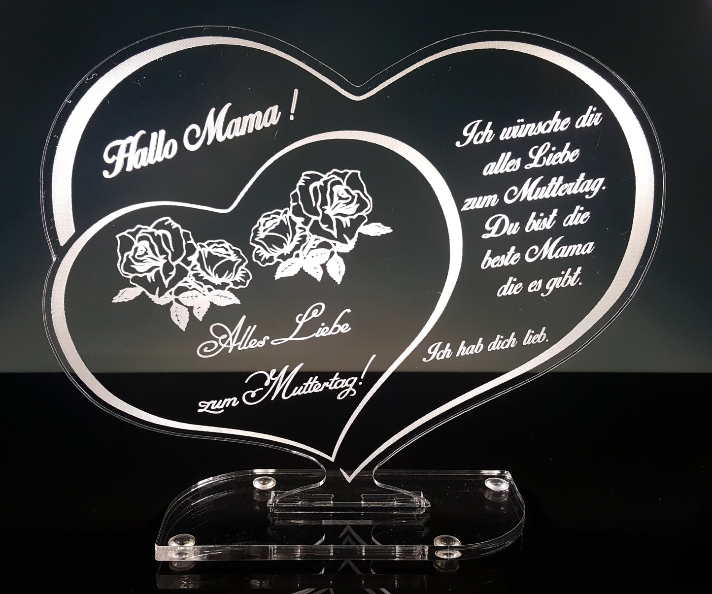 Acrylherz Geschenk zum Muttertag Motiv "Rosen"