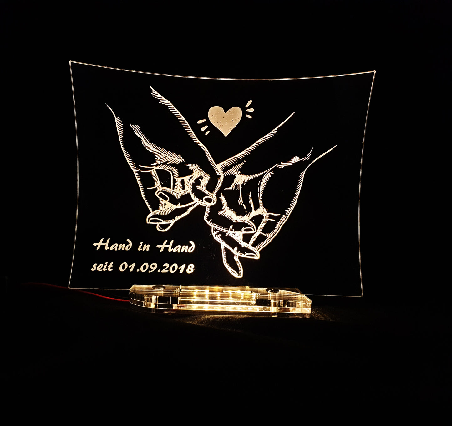 XXL Acryl LED Aufsteller "Hand in Hand" Personalisiert