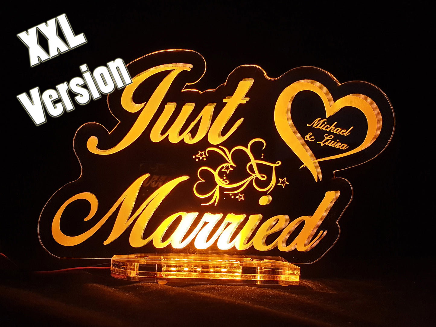 XXL Acryl LED Aufsteller "JUST MARRIED" Personalisiert