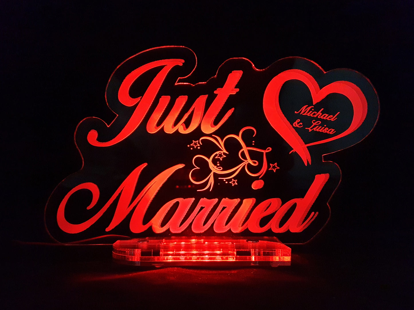 Acryl LED Aufsteller "JUST MARRIED" Personalisiert