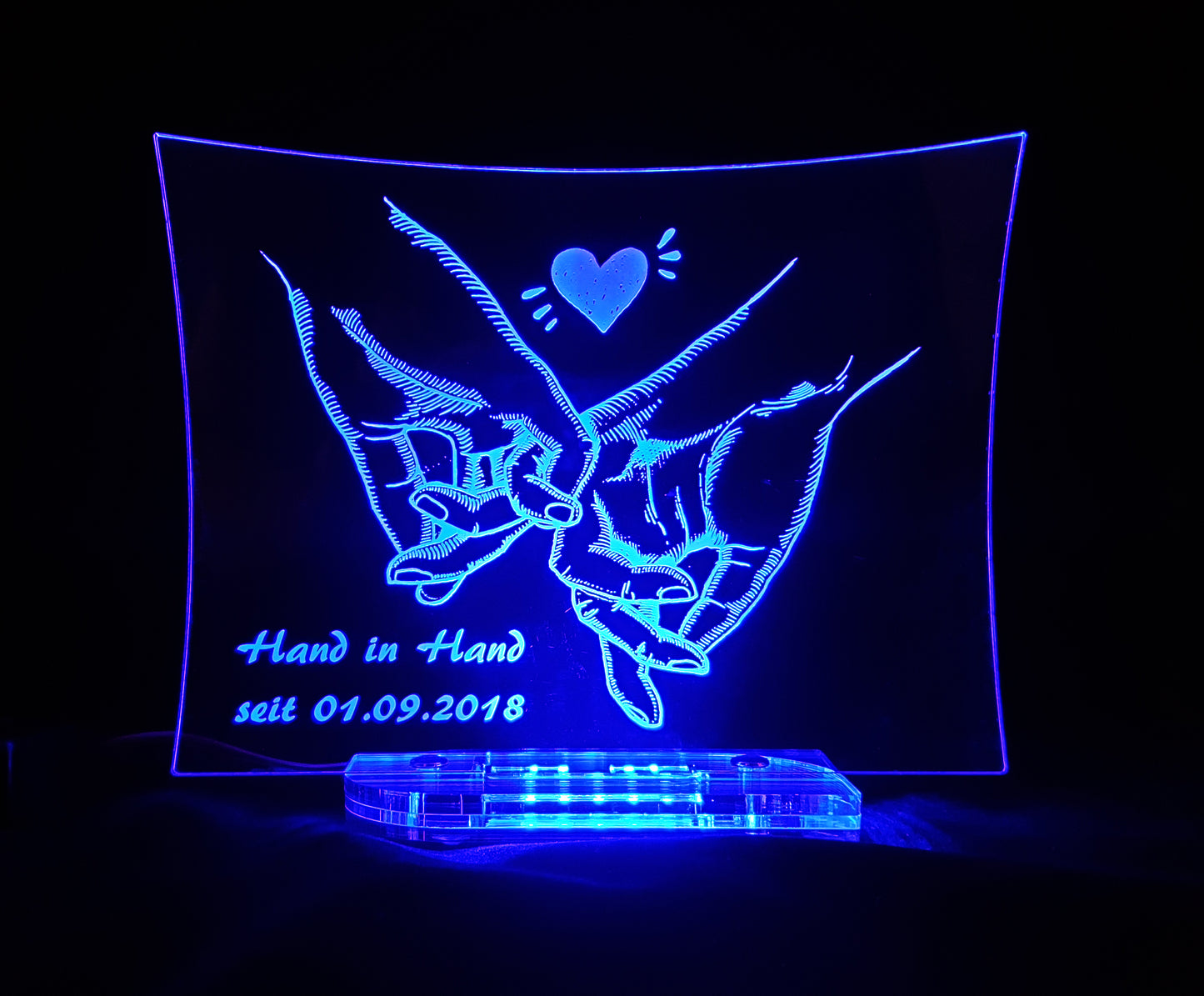 Acryl LED Aufsteller "Hand in Hand" Personalisiert