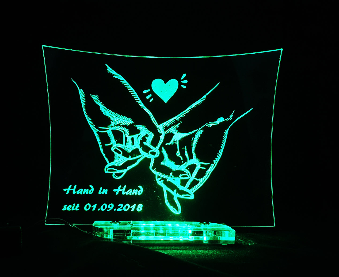 Acryl LED Aufsteller "Hand in Hand" Personalisiert